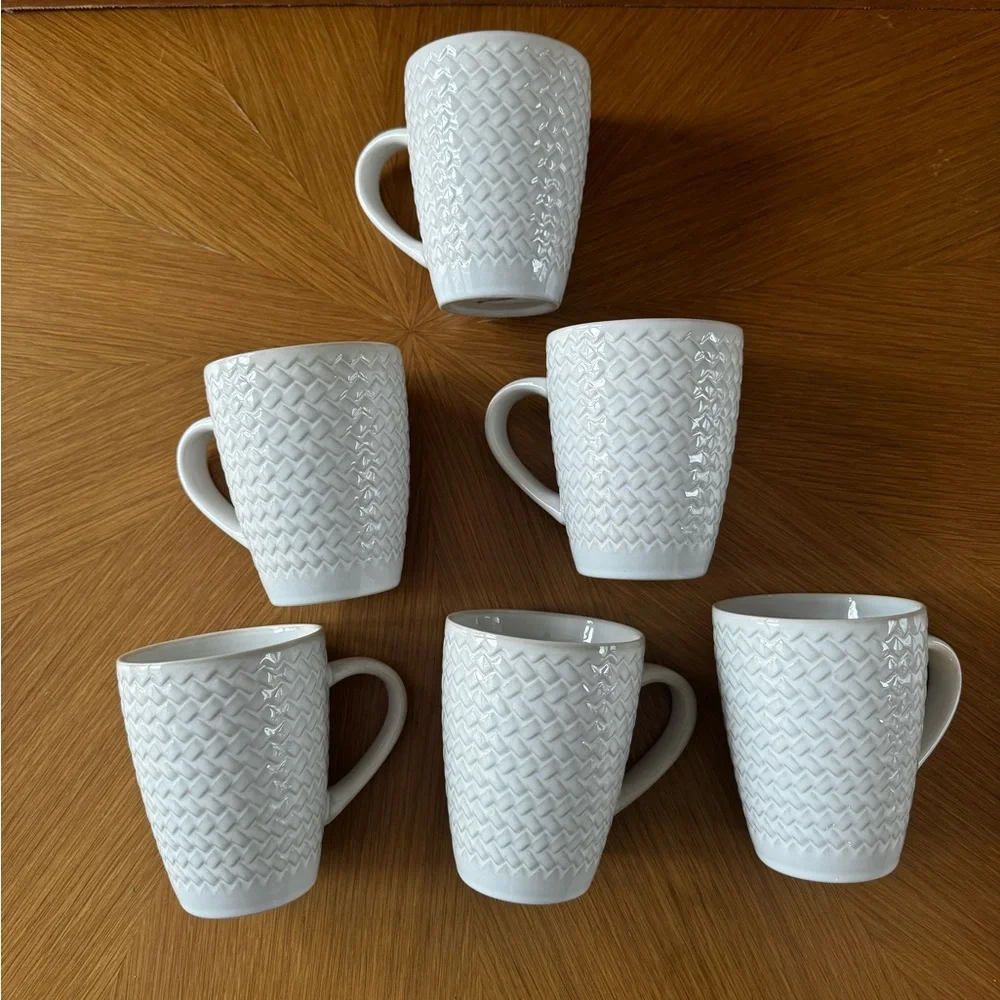 Crate&Barrel Winter Pinecone 12-oz. White Stoneware Mug (1/6)